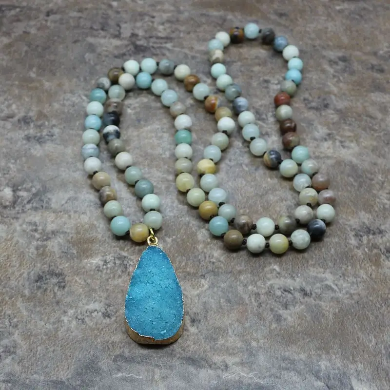 

Good Quality Unisex Fashionable Jewelry Amazonite Crystal Bud Stone Pendant Necklace Women Beautiful Necklaces Wholesale