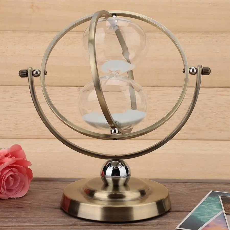 Песочный таймер на 15 минут вращающийся стеклянный песочный час металлический 60