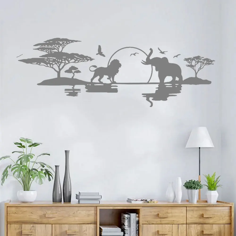 

Africa Wild Animals Lion Elephant Wall Sticker Vinyl Interior Home Decor Room Nursery Art Palm Tree Decals Wallpaper CX304