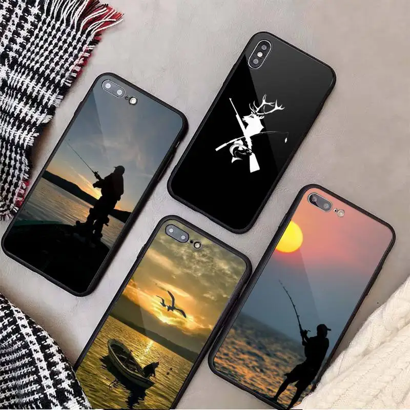 

Hunting animal and fishing man Phone Case Tempered glass For iphone 6 7 8 plus X XS XR 11 12 13 PRO MAX mini
