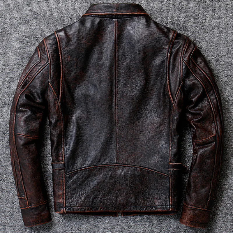 Мужская винтажная ветровка из натуральной кожи мотоциклетная куртка в стиле