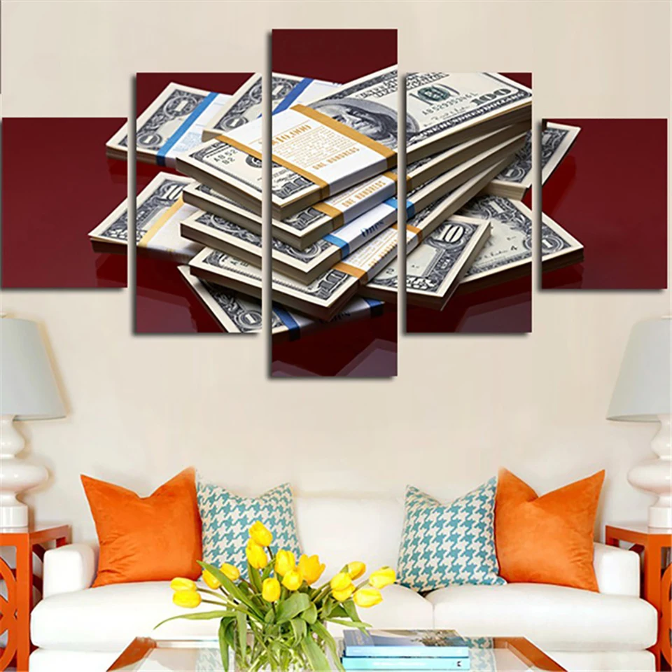 Home Decoration Posters Frame Living Room HD Printed 5 Panel Money Landscape Modular Picture Wall Art Modern Painting On Canvas | Дом и сад