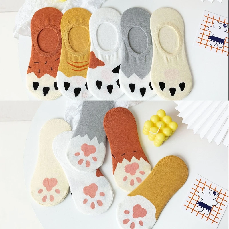 Женские летние носки с низким вырезом милые Нескользящие мультяшным рисунком