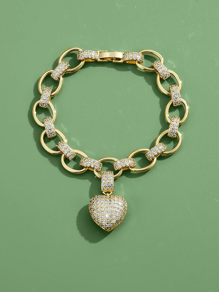 

INALIS Hand Made Brecelet For Women Plating Gold Cubic Zirconia Setting Heart Shape Drop Bangle Light Luxury Fashion Jewelry