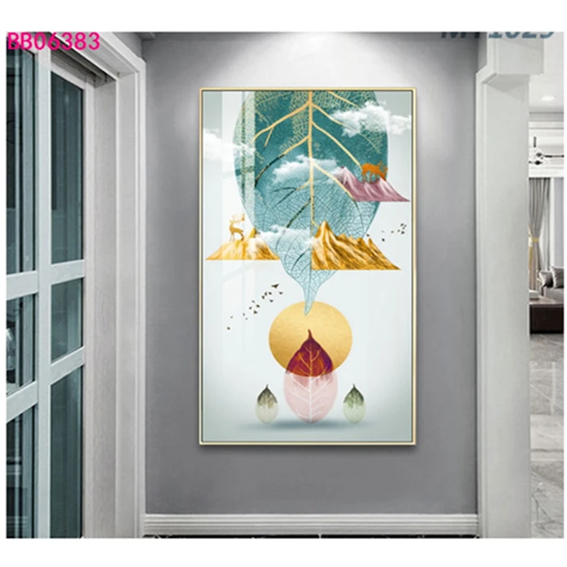 

Modern Minimalist Golden And Green Leaves Canvas Oil Painting Nordic Art Posters Prints Wall Pictures For Living Room Home Decor