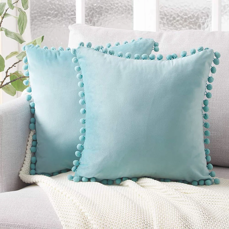 

Velvet Pillowcase Pompom Ball Lace Cushion Cover Removable Washable Cushion Cover Solid Color Pillow Covers Sofa Pillowcase