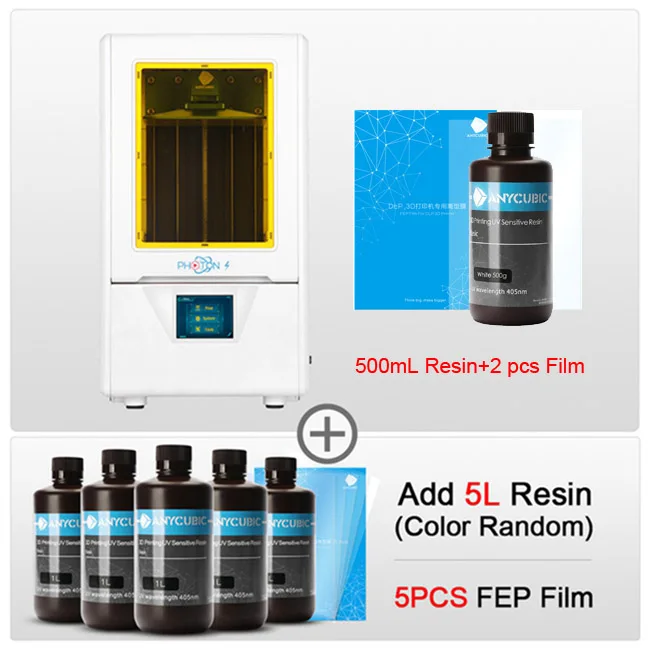 ANYCUBIC 3d принтер Фотон S SLA 3d принтер 2K экран 405nm УФ-фонарь принтера lcd теневая Маскировка 3d принтер комплект DIY - Цвет: PS WH add 5L 5FEP
