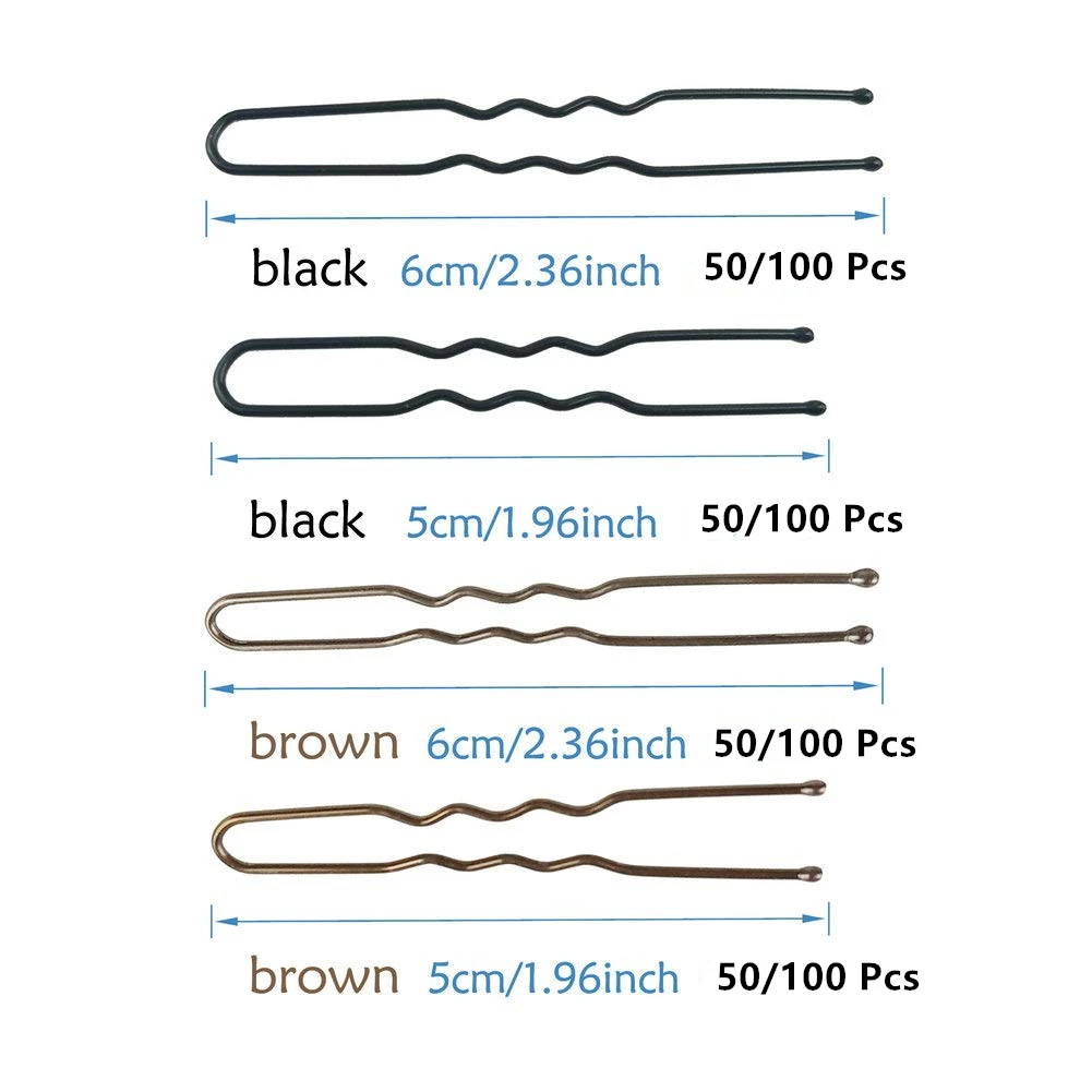 Блондовые заколки Бобби 150 шт., формы U, волосы золотистые/черные/коричневые/серебристые для пучков у женщин и девочек (2/2,4 дюйма).