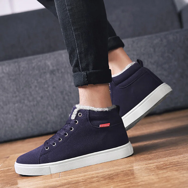 

Nine o'clock New Winter Men's Casual Shoes Fashion Non-leather Warm Male Lace-up Footwear Comfortable High-top Non-slip Sneakers