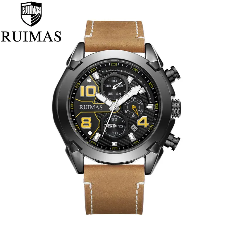 Часы наручные мужские кварцевые в стиле милитари с кожаным ремешком|Кварцевые