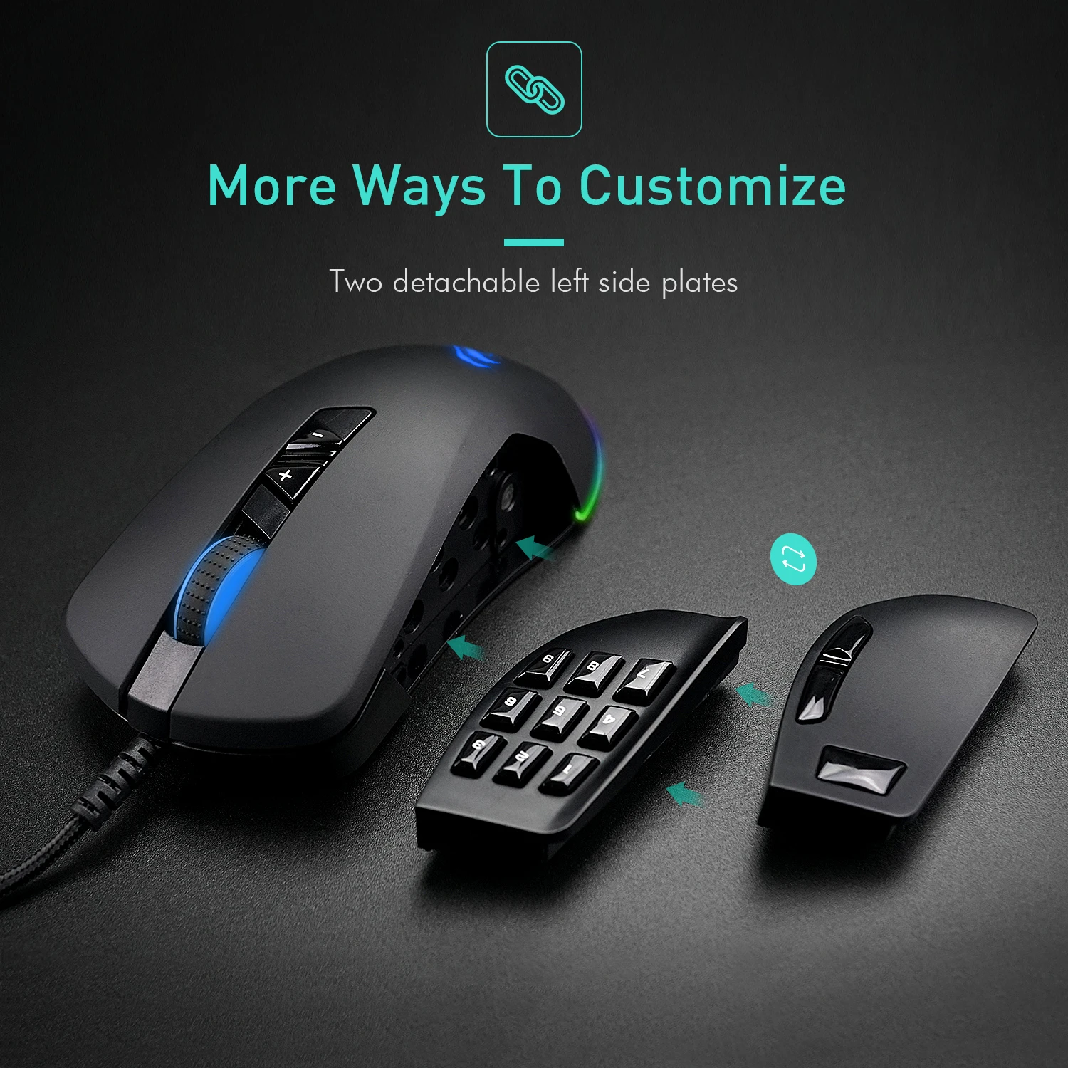 Havit игровая мышь 12000 dpi Проводная мышь с 14 программируемыми кнопками сменные боковые пластины, 2 Сменные правые пластины