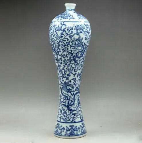 

Fashion Rare 12.5 Inches Chinese Blue and White Porcelain Handwork Painting Dragon Vase Living Room Decoration Home Gift
