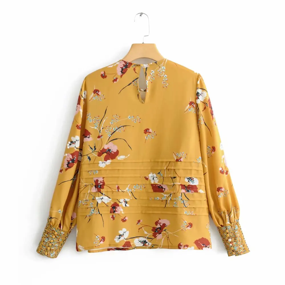 Женская шифоновая блузка с цветочным рисунком ZA желтая длинным рукавом лето 2020 |