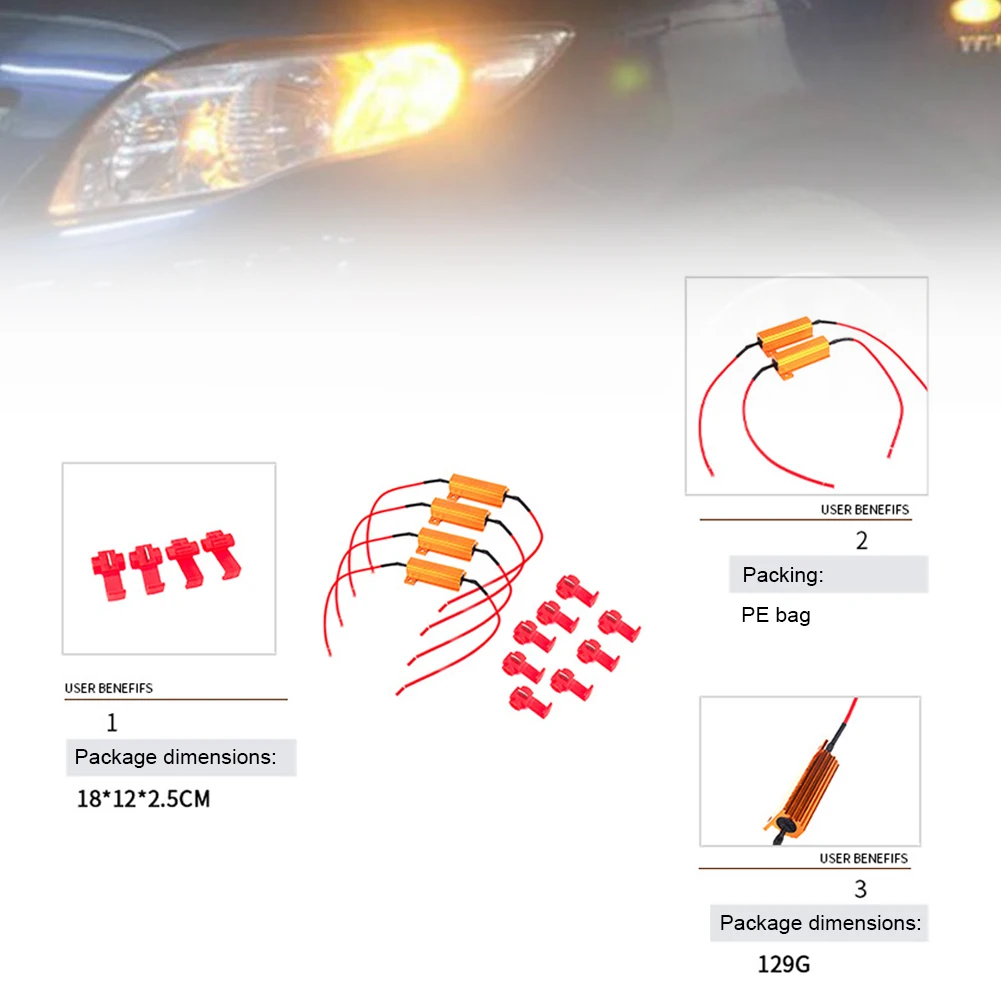 

4pcs 50W 6ohm Load Resistor LED Turn Signal Light Blink Error Decorder LED Bulbs Light Error Free Code Solution