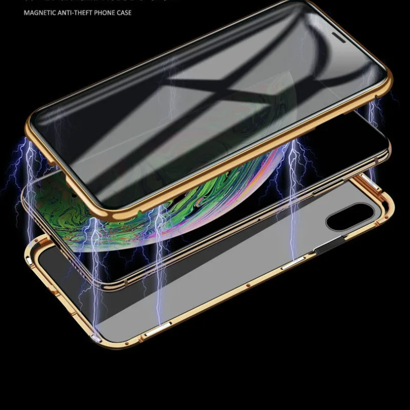 Двусторонний стеклянный чехол для IPhone Xs Max Xr X 7 8plus с металлической рамкой