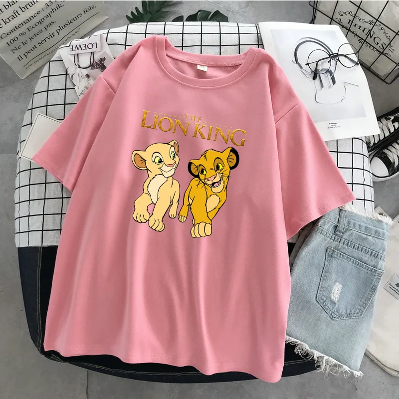 

Disney spring/summer trendy couple loose round neck base shirt Lion King series cartoon print cotton short sleeve T-shirt