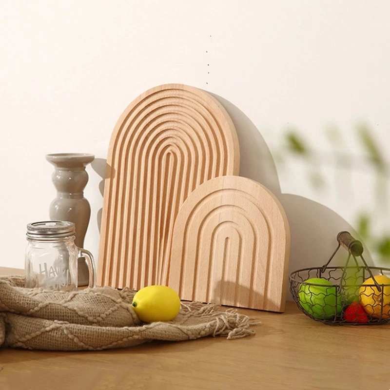 

Wooden Crafts Desk Decorations Fruit Dishes Dessert Dinner Bread Wooden Wave Tray Plate Storage Food Photography Photo Props