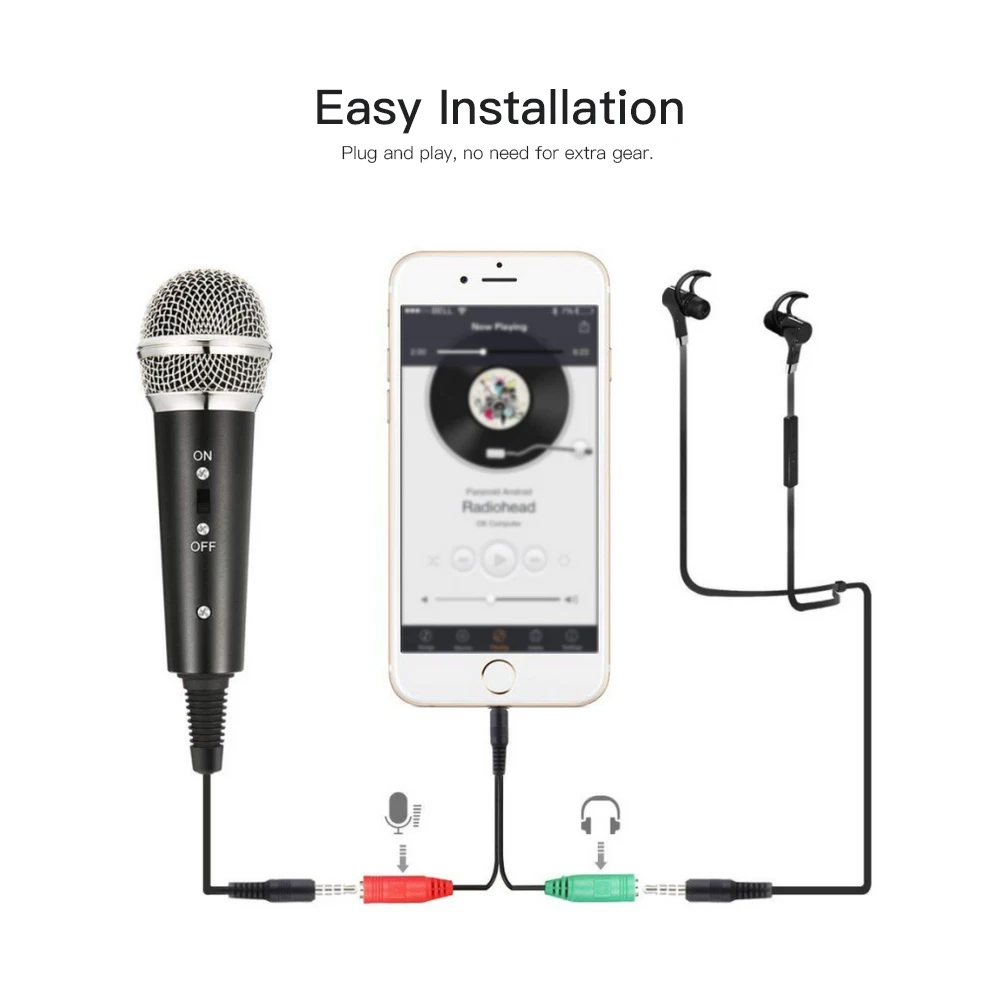 Wired Condenser Microphone Audio 3.5mm Studio Mic Vocal Recording KTV Karaoke with Stand for PC Phone | Электроника