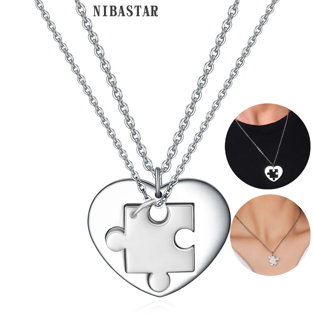 

Custom name 2 pcs/ Set Heart Puzzle Pendants for Women Men Never Fade Stainless Steel Couple Necklaces Anniversary Gift
