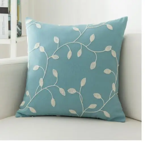 Наволочка с вышивкой в американском стиле хлопково Льняная Подушка синего цвета