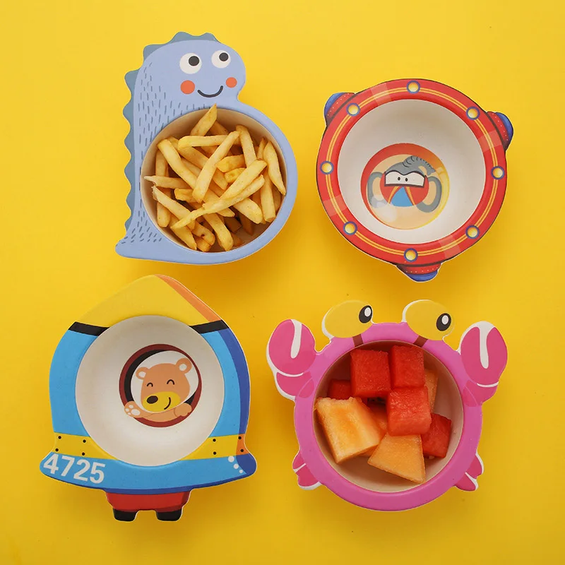 

Kids Environmentally Friendly Portable Tableware Bamboo Fiber Cartoon Bowl Food Supplement Dinnerware Set