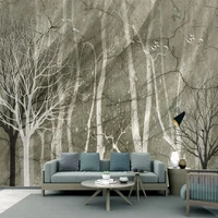custom 3d mural nordic hand painted retro black and white woods tree branches living room sofa background waterproof wallpaper