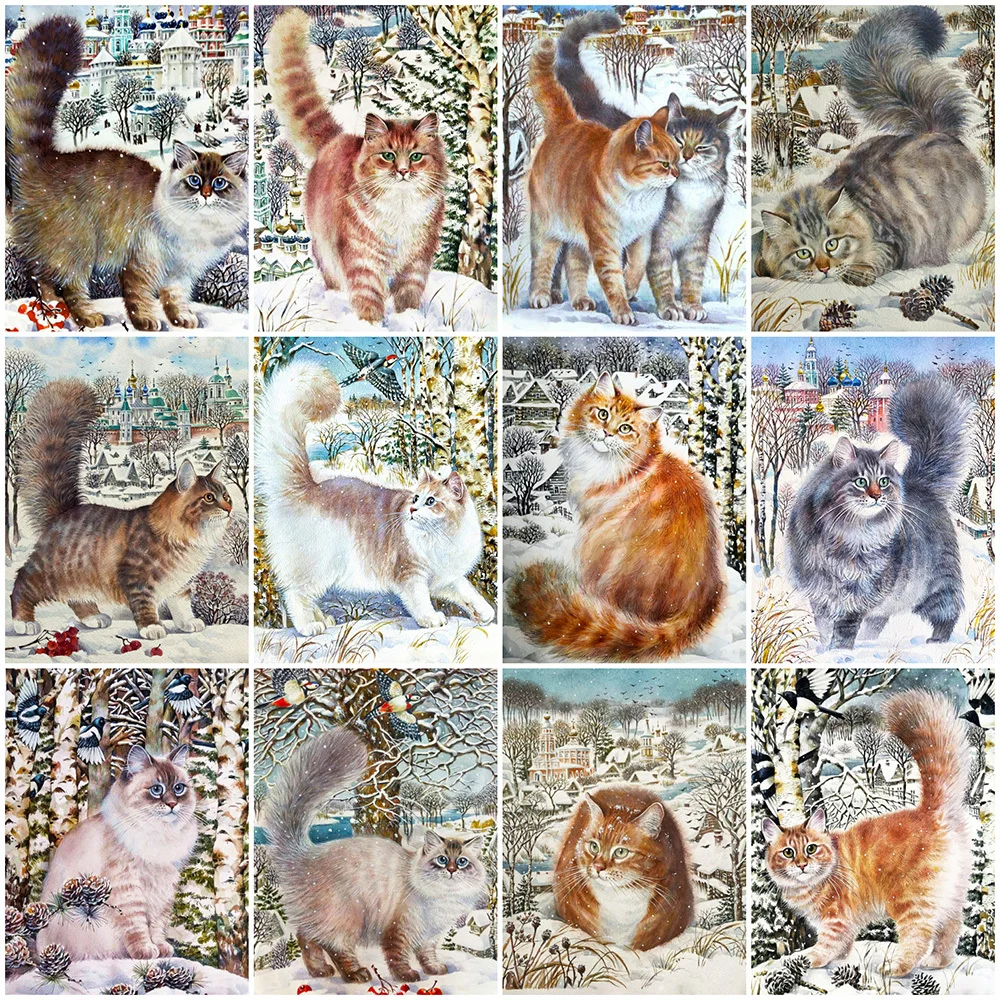 

Evershine Diamond Painting Cat Winter Handicrafts Diamond Embroidery Animal Mosaic Rhinestone Picture Needlework Handmade Hobby