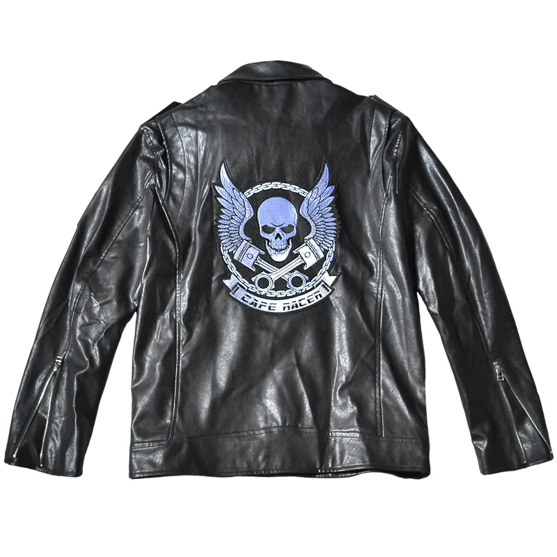 Мужская кожаная куртка в стиле панк рок черная из искусственной кожи на молнии с