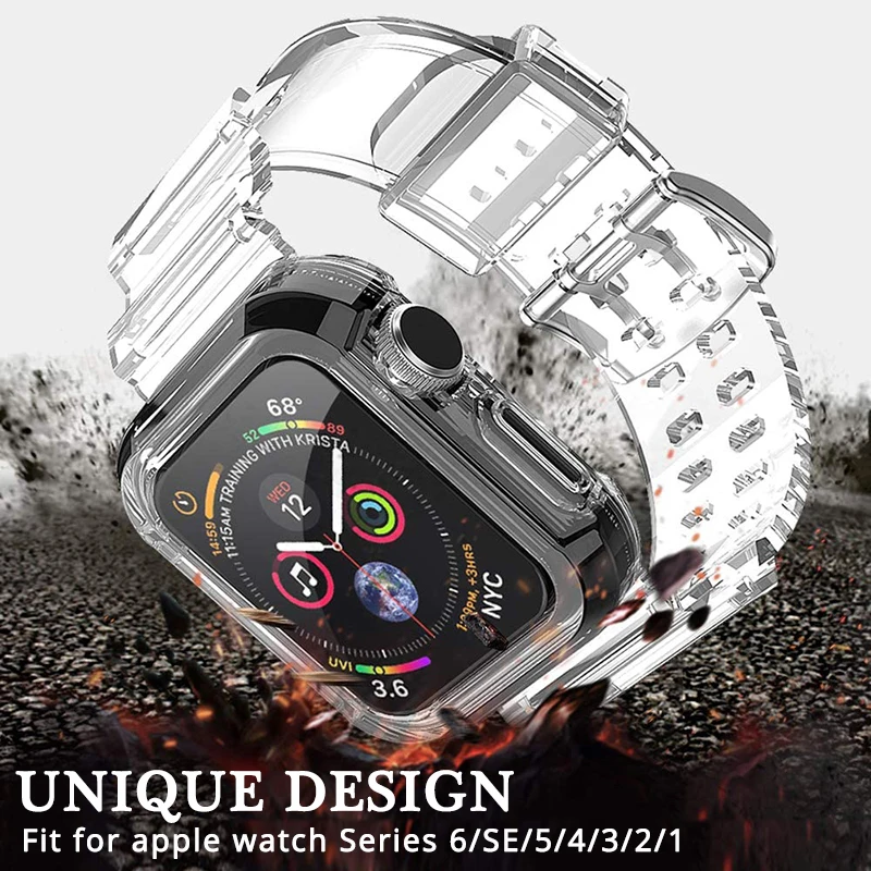 Ремешок силиконовый для Apple Watch Series SE/6/5/4/3/2/1 прозрачный браслет мужчин и женщин 44