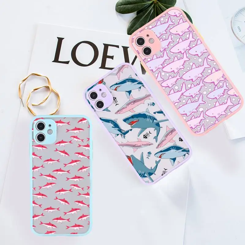 

Cute cartoon shark animal Pink blue Phone Case Pink matte transparent For iPhone 7 8 x xs xr 11 12 13 pro plus max mini Clear