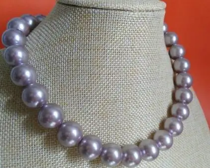 

free shipping Noble jewelry top quality natural 11-12mm round south seas lavender pearl necklace 18inch