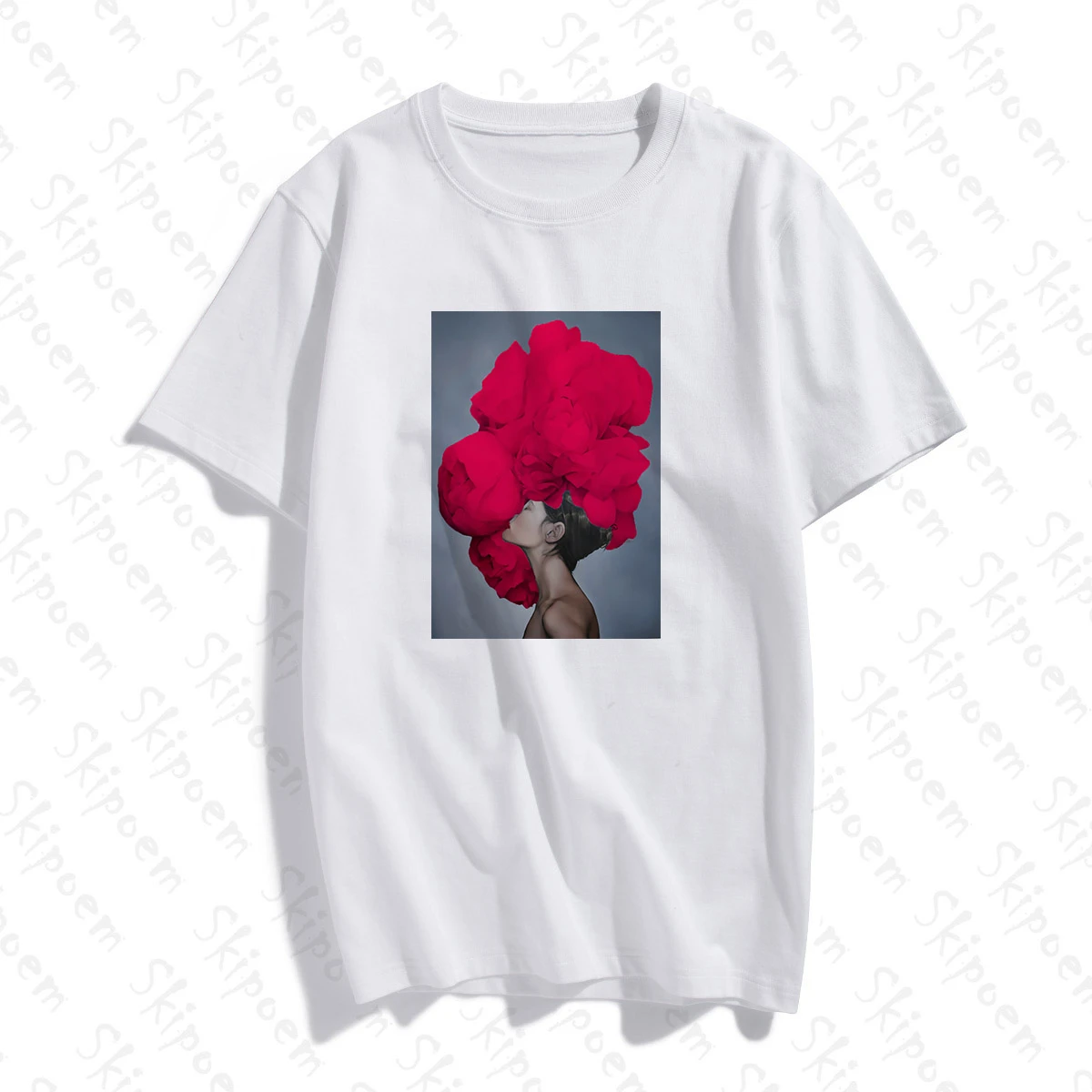 Женская футболка с коротким рукавом хлопковая Футболка цветочным принтом в