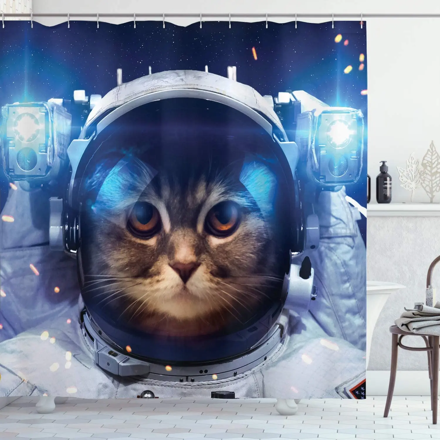 

Занавеска для душа «космическая кошка», занавеска для душа «Вселенная», тканевая занавеска для ванной комнаты, декоративный комплект с крю...