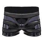 Мужское нижнее белье сексуальное женское белье Бикини из искусственной кожи, сетчатая вставка в полоску с низкой талией, боксеры, шорты, трусы, латексные трусы, M-2XL
