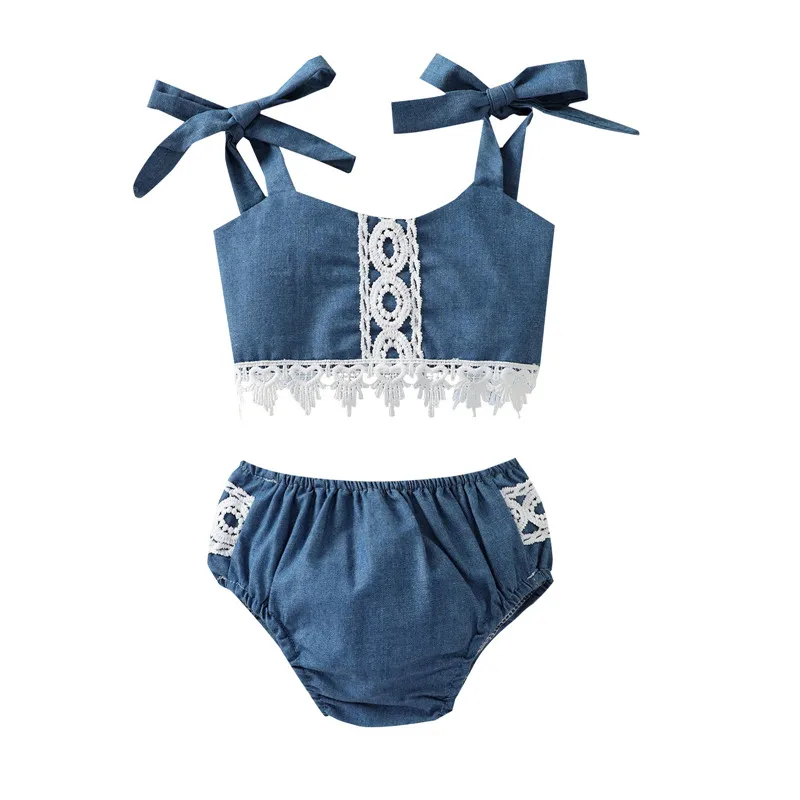 

Baby Girls Vest and Shorts Summer Clothes Sets Bow Fringed Lace Sleeveless Crop Tops+Elastic Waist Shorts Casual Outfits Newborn