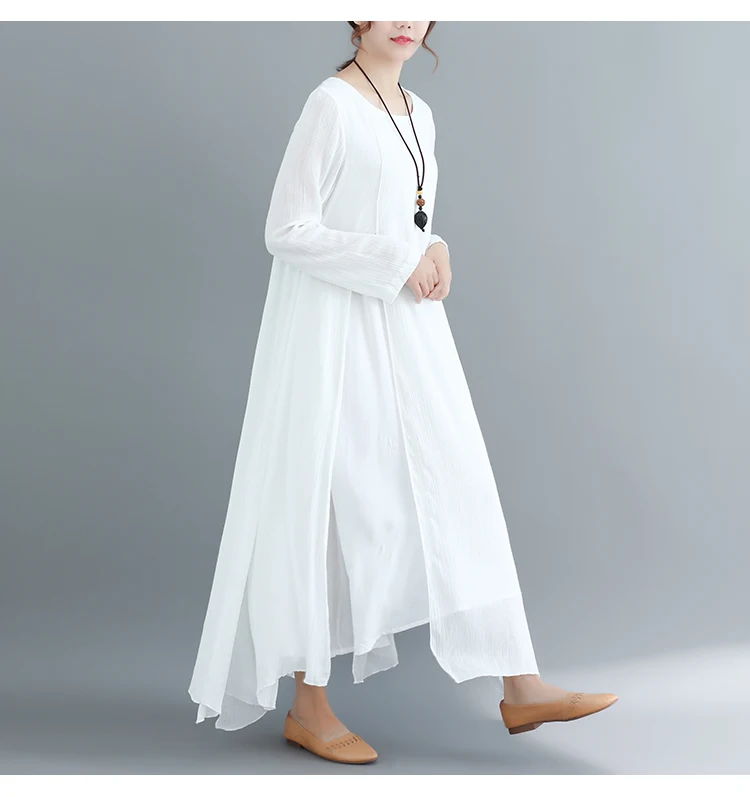 Хлопок и лен Винтаж женское платье Vestidos платье трапециевидной формы летние нерегулярные, белые, большие размеры элегантное платье DJ353