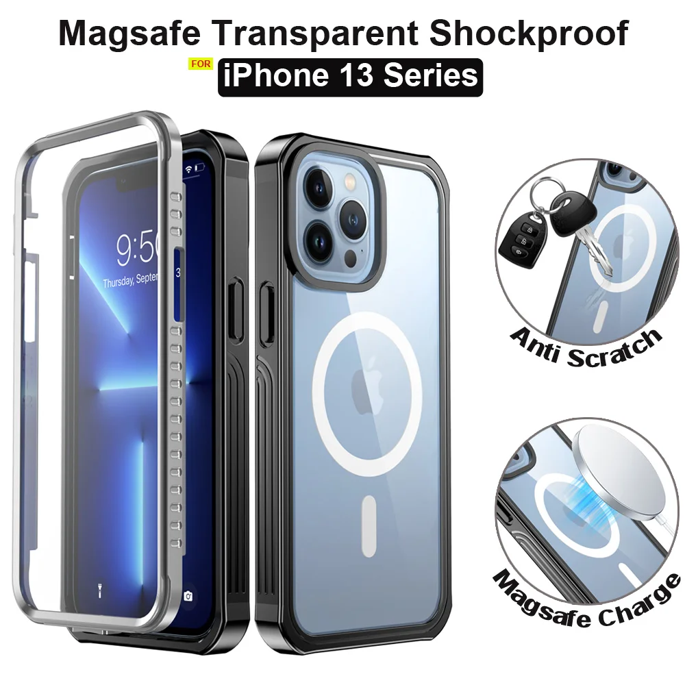 

Support Wireless Charging Case For iphone 13 Pro Max Magsafe Magnetic Case 13 pro Max Clear Case Full Body Shockproof Cover