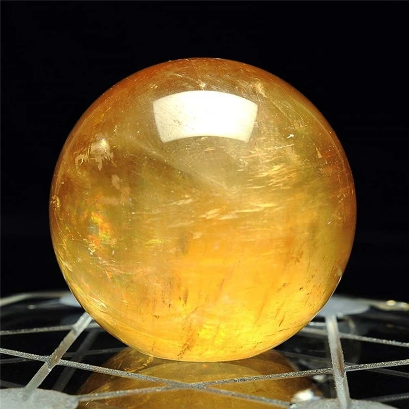 

40MM Yellow Natural Citrine Calcite Quartz Crystal Sphere Ball Healing Gemstone