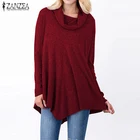 ZANZEA женская блуза с длинным рукавом Женские повседневные однотонные с высоким, плотно облегающим шею воротником рубашка 2021 осень Асимметричный пуловеры с подолом Топы Blusas