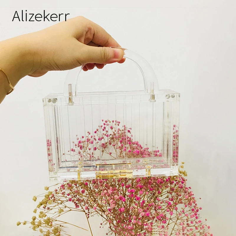 

Clear Acrylic Box Clutch Evening Bags Women Luxury Brand Transparent Small Square Handbag Female Clutch Purses Dinner New Trendy
