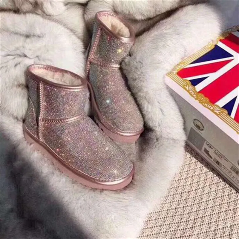 Зимняя обувь женские зимние ботинки с мехом блестящая кожаная теплые блестящие