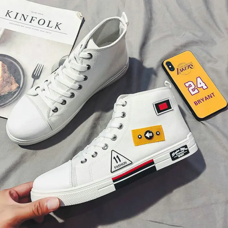 Мужские высокие парусиновые туфли Брендовая обувь мужская повседневная модные