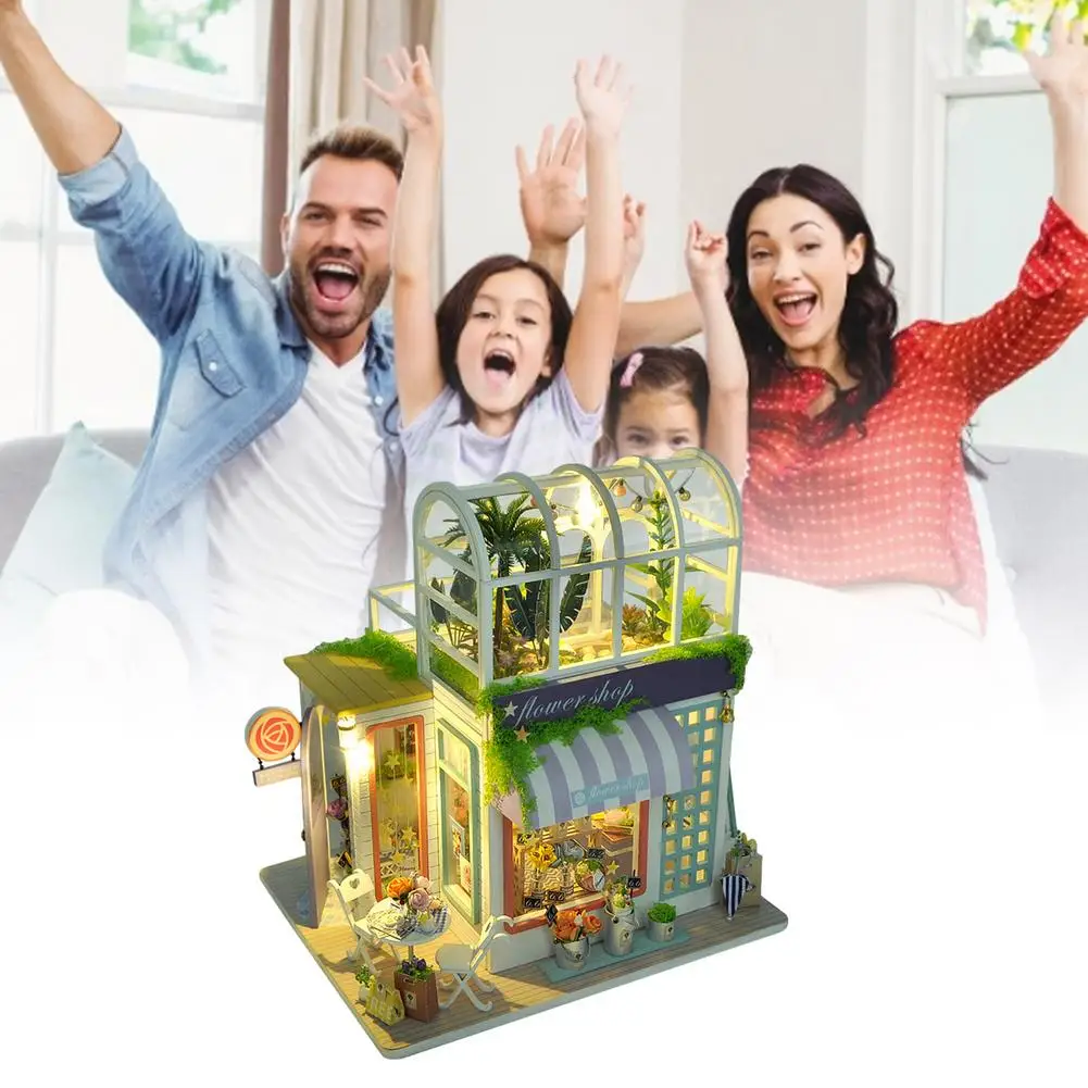 

Wooden DIY Cabin Miniature Flower House Model Dust Cover LED Light Collectible Buildings Home Decoration Crafts Christmas Gift