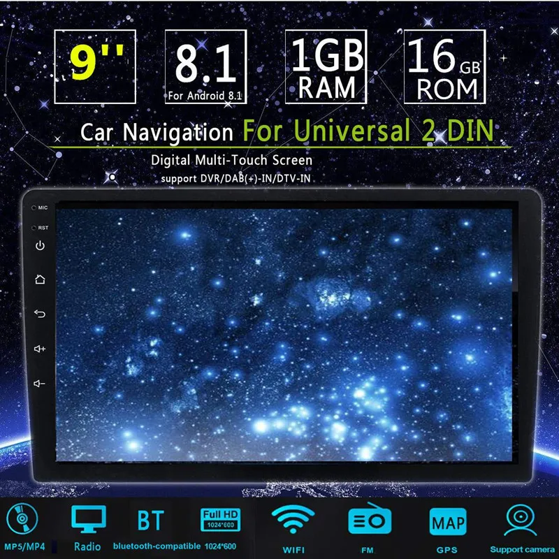 9 Inch Android 8.1 Car MP5 Player Multimedia Radio 1+16G IPS 2.5D Touch Screen Stereo GPS Navigation WIFI FM Video | Автомобили и