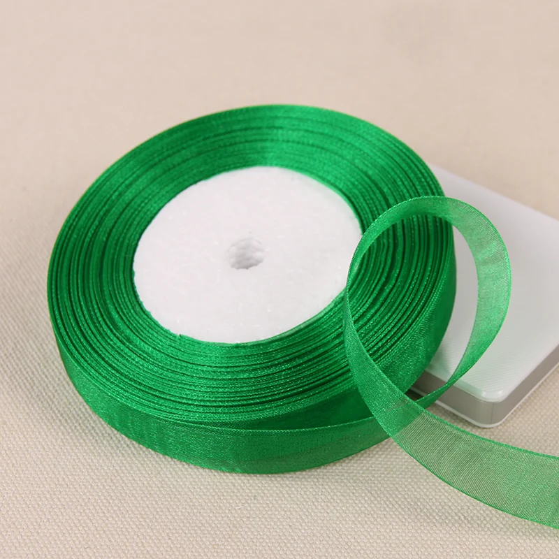 Зеленые прозрачные ленты из органзы для рукоделия 12 мм 15 20 25 40 50 декоративная