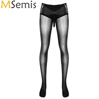 mens skinny stretchy pantyhose lingerie underwear bulge pouch see through lace mesh patchwork tights hosiery sleepwear