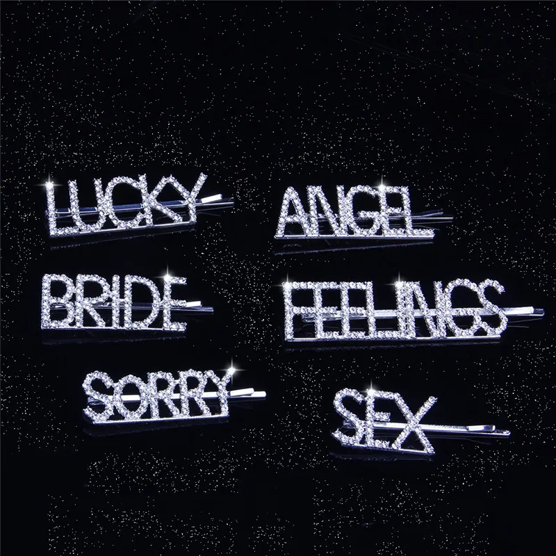 2019 Горячая Мода буквы слово горный хрусталь кристалл шпилька для волос зажим