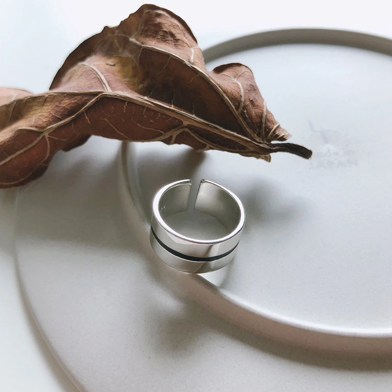 LouLeur Real 925 Silver Sterling Rings Minimalist Line High Quality Wide Ring for Women Casual Office Party Ring Fashion Jewelry