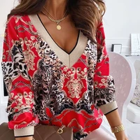 2021 spring summer women elegant long sleeve floral print blouse shirts sexy v neck pullover tops ladies new fashion loose blusa
