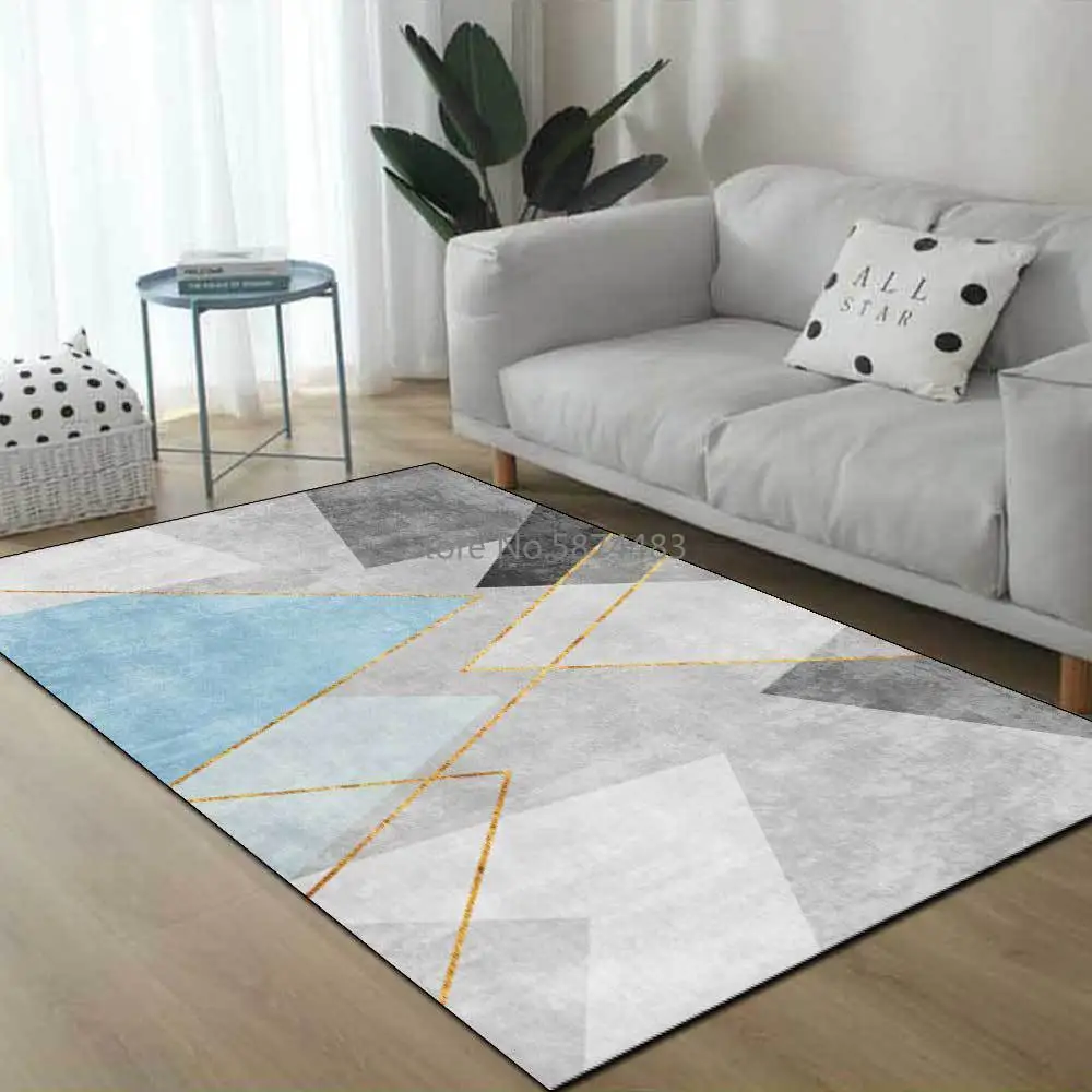 

200*300cm Fashion Modern Triangle Geometry Blue Gray Gold Line Living Room Bedroom Bedside Carpet Floor Mat Customization
